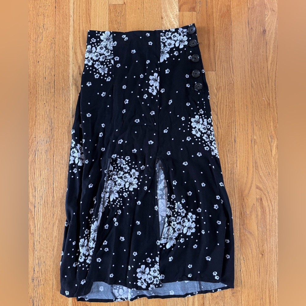 Free People Boho Floral High Waisted Midi Skirt Women’s 2 Black Cottagecore